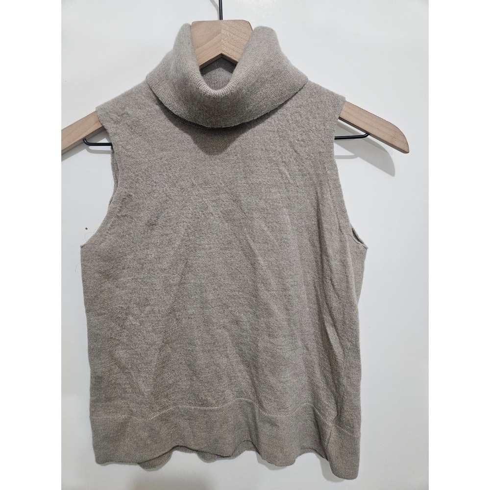Halston Womens Extra Fine Merino Wool‎ Sleeveless Turtleneck Sweater Taupe L